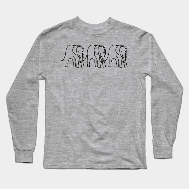 Three Baby Elephants Outline Long Sleeve T-Shirt by ellenhenryart